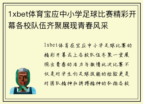 1xbet体育宝应中小学足球比赛精彩开幕各校队伍齐聚展现青春风采